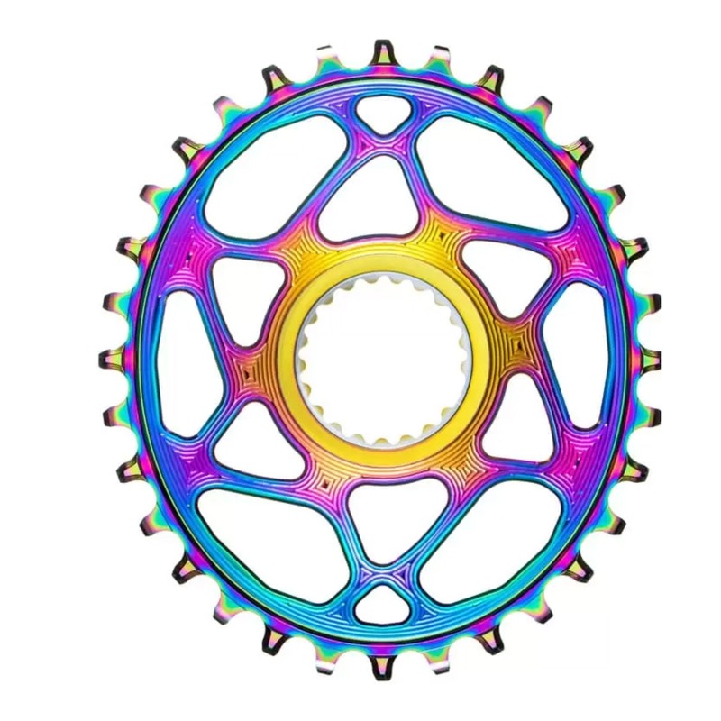 Absolute Black Shimano Direct Mount Oval Chainring 34T – PVD Rainbow