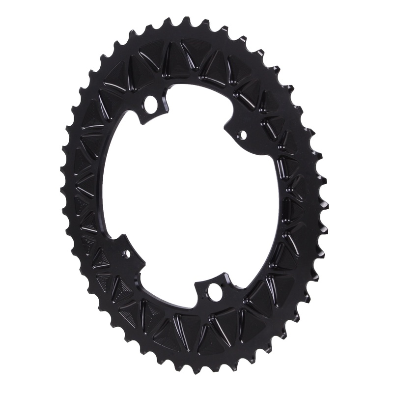 absoluteBLACK Premium Sub-Compact Oval 110 BCD Road Outer Chainring – 46t 110 Shimano Asymmetric BCD 4-Bolt BLK