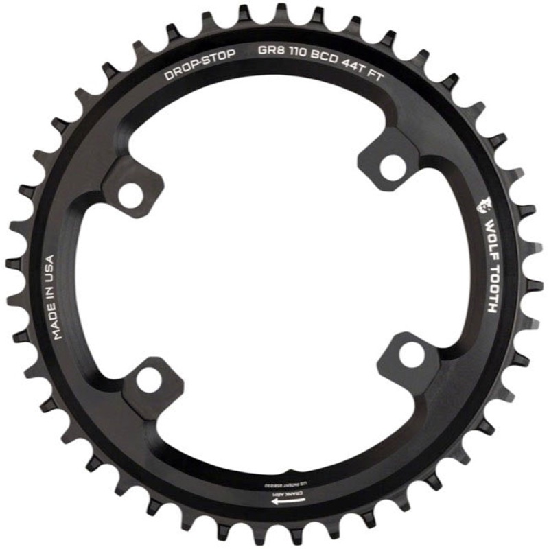 Wolf Tooth Shimano 110 Asymmetric BCD Chainring – 40t 110 Asymmetric BCD 4-Bolt Drop-Stop Flattop For Shimano GRX Cranks BLK