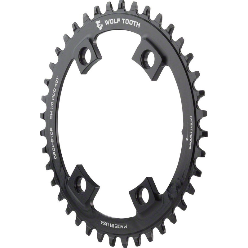 Wolf Tooth Shimano 110 Asymmetric BCD Chainring – 40t 110 Asymmetric BCD 4-Bolt Drop-Stop For Shimano Cranks BLK