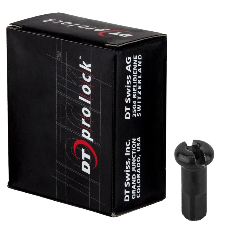 DT Swiss Pro Lock Spoke Nipples – Brass 2.0 x 12mm Black Box of 100