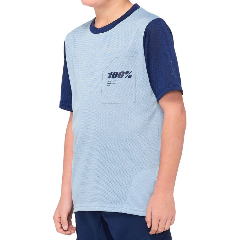 100% Ridecamp Jersey – Blue/Navy Short Sleeve Youth Large