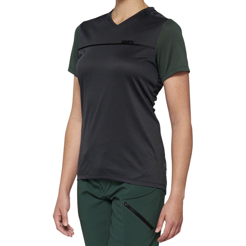 100% Ridecamp Jersey – Charcoal/Green Short Sleeve Womens Large