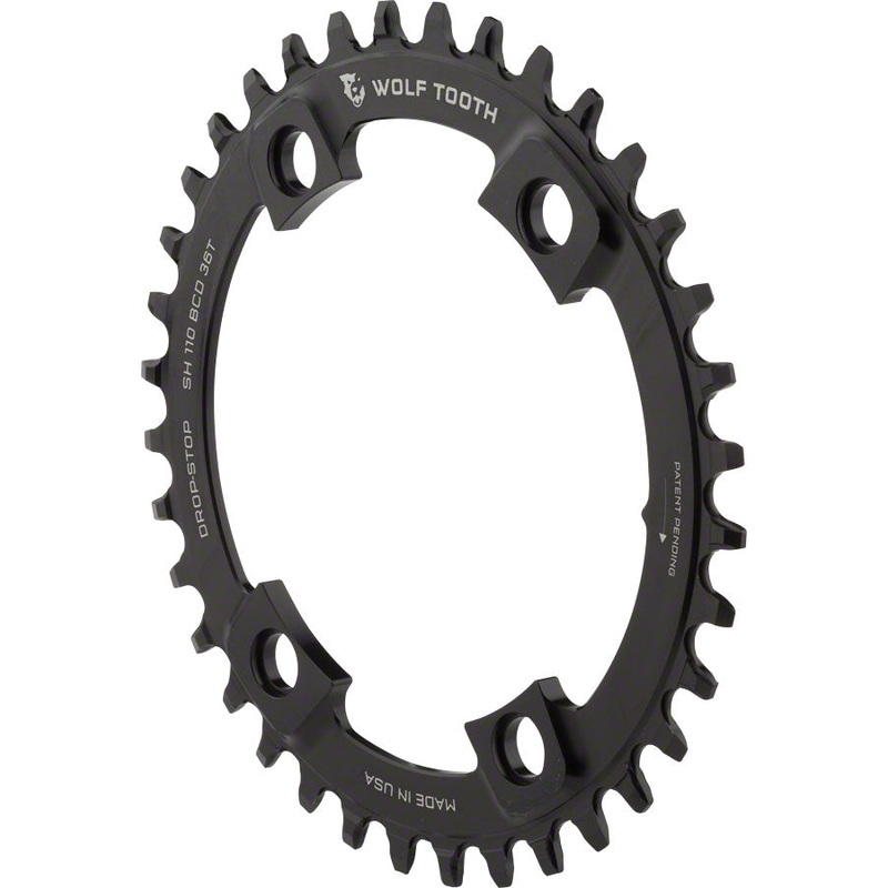Wolf Tooth Shimano 110 Asymmetric BCD Chainring – 36t 110 Asymmetric BCD 4-Bolt Drop-Stop For Shimano Cranks BLK