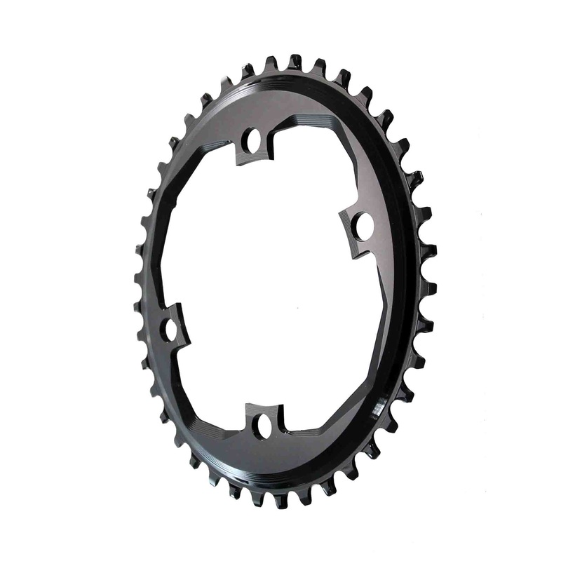 absoluteBLACK Oval 110 BCD SRAM Apex Chainring SRAM Apex 1 – 38t 110 SRAM Asymmetric BCD 4-Bolt Narrow-Wide BLK