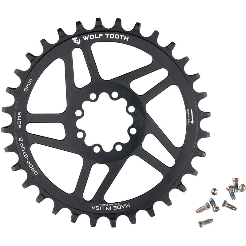 Wolf Tooth Direct Mount Chainring – 34t SRAM Direct Mount Drop-Stop B For SRAM 8-Bolt Cranksets 0mm Offset BLK