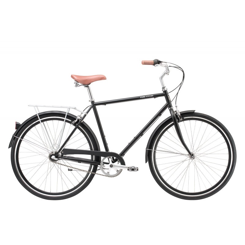 Pure cycles City Classic 3-Speed Step-Over 54cm Bourbon – Matte Black 700c Anodized Black 3 Speed Rim Brake