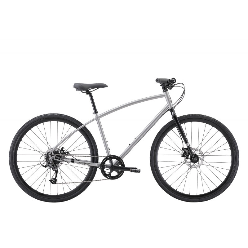 Pure cycles Urban Commuter Step-Over 15` / SM Luckman – Gloss Grey 700c Black Anodized 8 Speed Disc Brakes