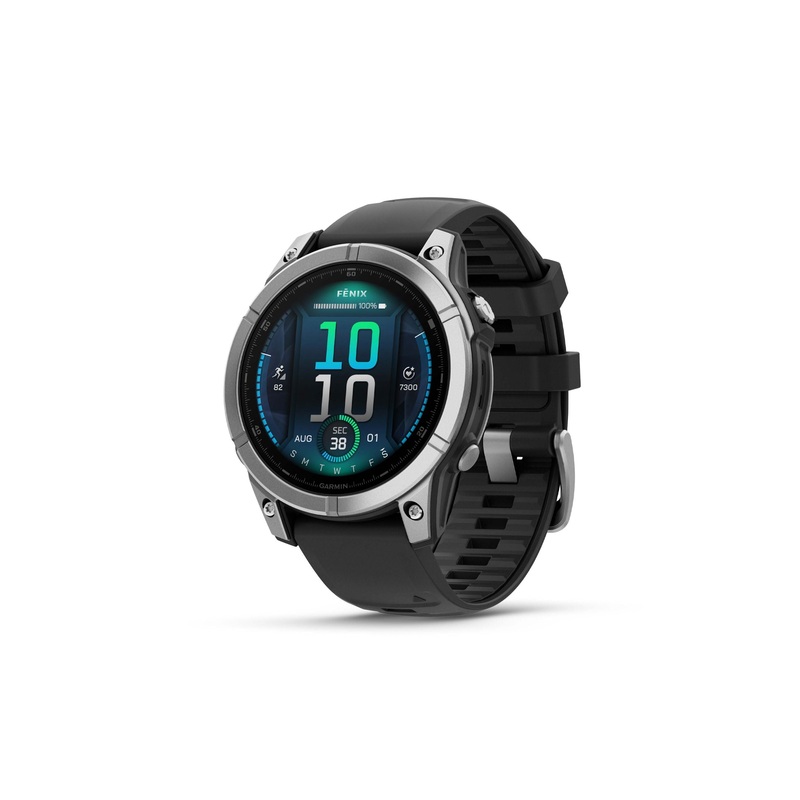 Garmin fenix E AMOLED 47mm Watch Watch Color: Stainless Wristband: Black – Silicone