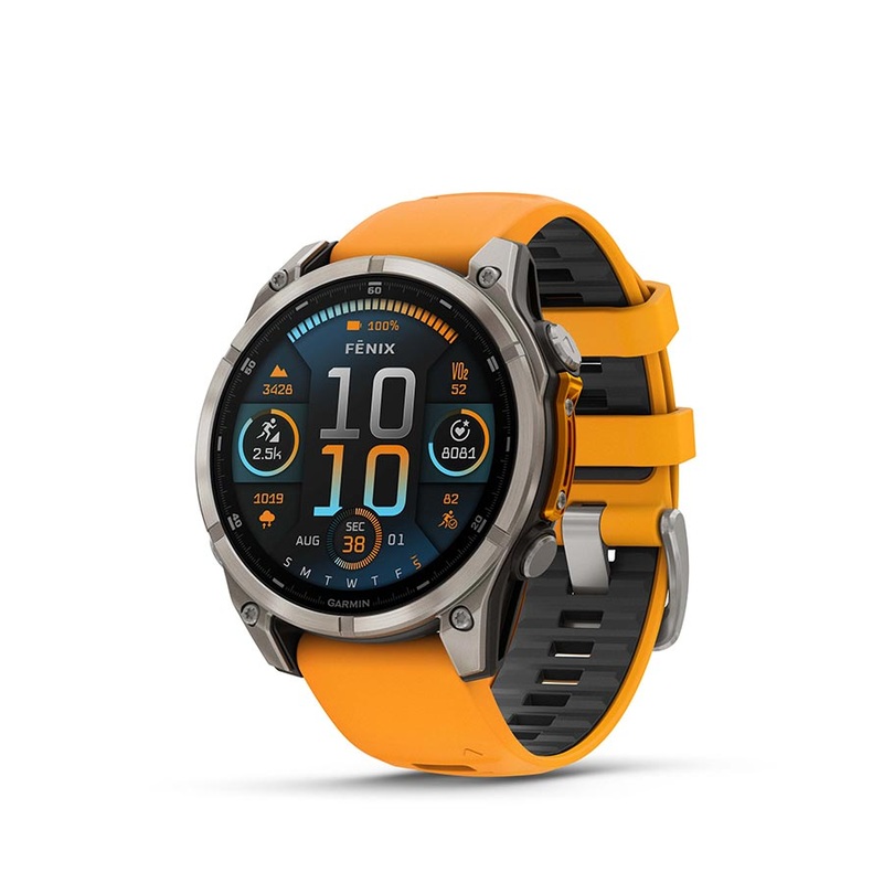 Garmin fenix 8 AMOLED Sapphire 47mm Watch Watch Color: Titanium Wristband: Orange/ Graphite – Silicone